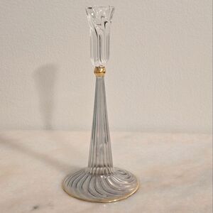 Vintage Egyptian Clear Blue Iridescent Glass Candlestick Holder